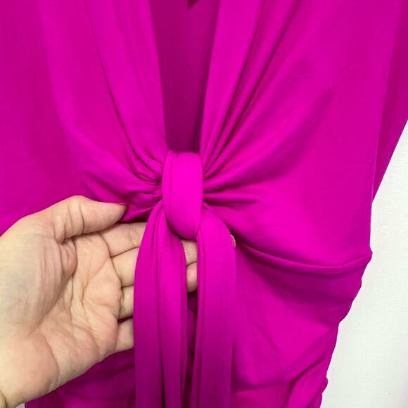 Susana Monaco Womens Small Plunge Neck Ruched Bodycon Maxi Dress Magenta NWT - Picture 7 of 16